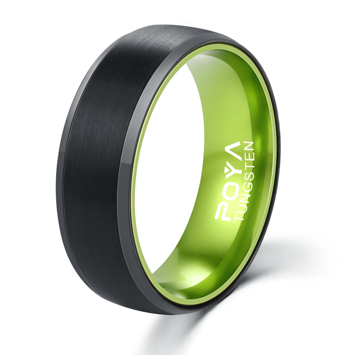 

New 8mm Width Tungsten Carbide Men Ring Black Brushed Beveled Edges with Green/Blue/Red/Orange/Purple Aluminum Liner 6-14