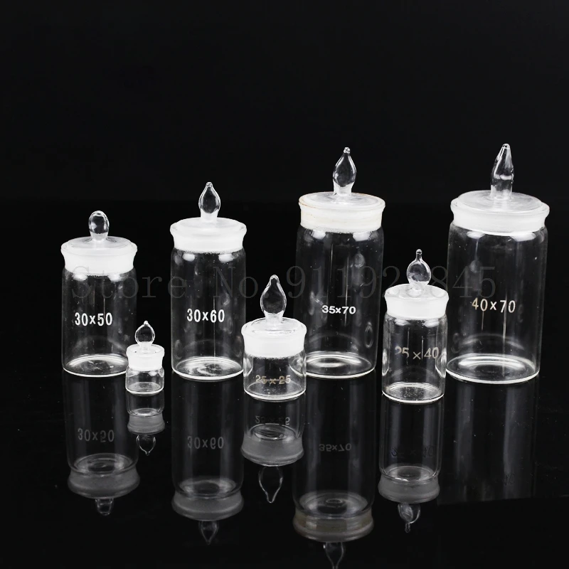 Botol Penimbangan Kaca Lab Botol Segel Gelas Kerja Tipe Rendah/Tinggi Transparan untuk Eksperimen Sekolah