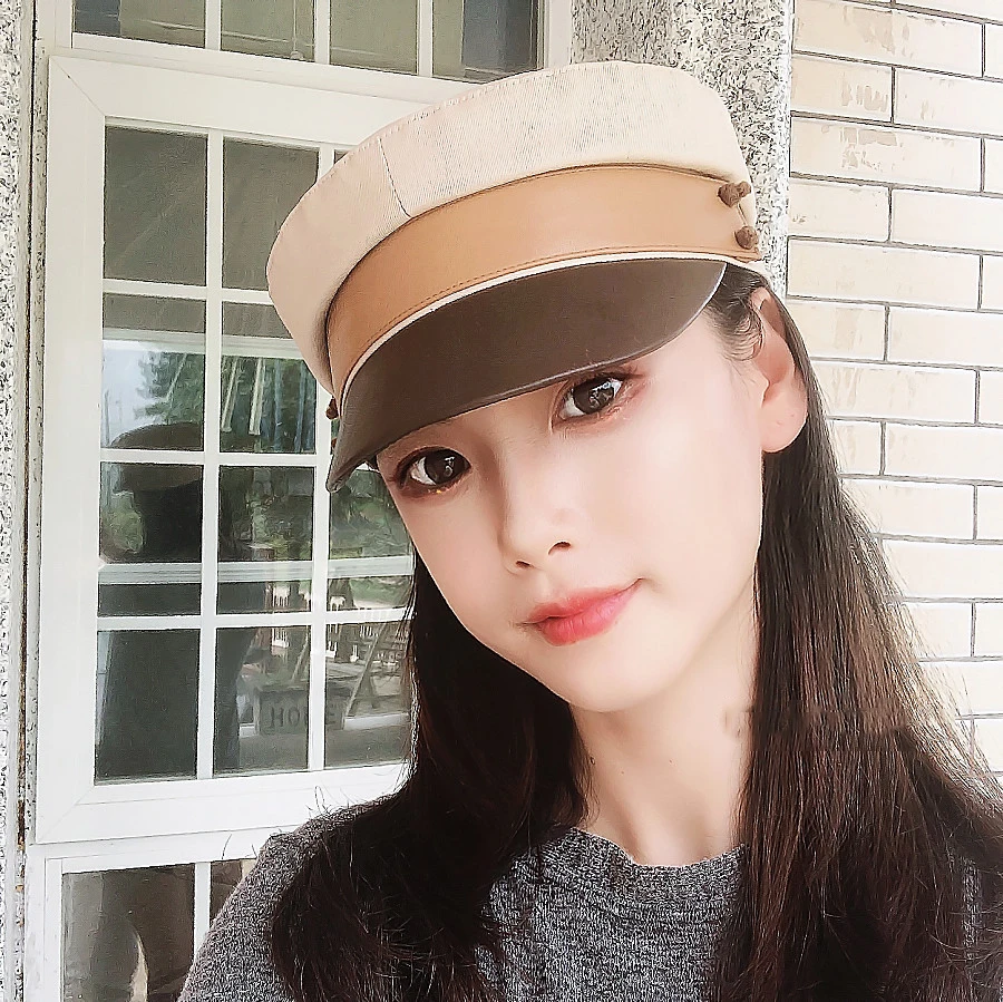 USPOP New Patchwork Newsboy caps Women Flat Visor Cap Color blocking  Militray caps S M L