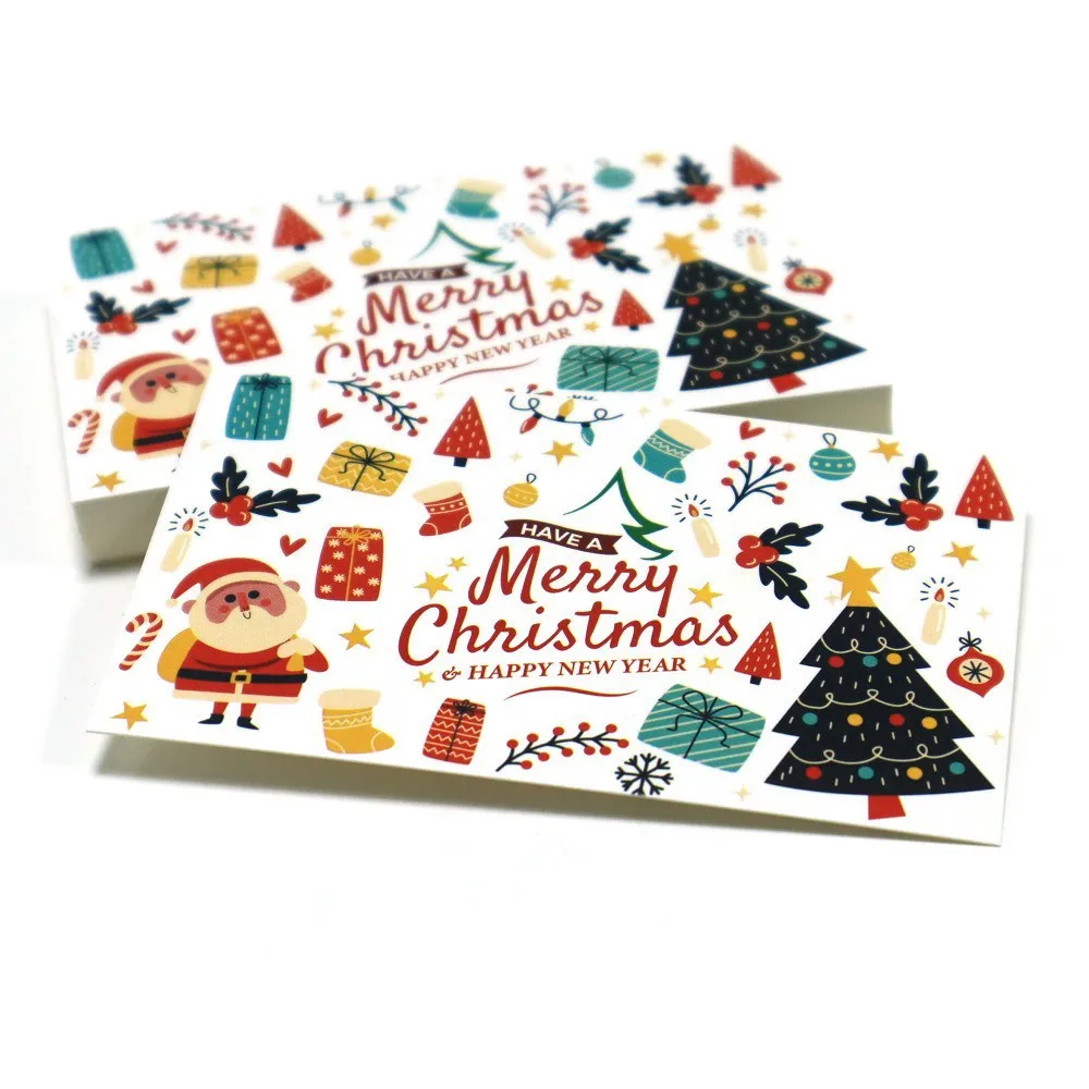 30Pcs Merry Christmas Gift Cards Greeting Card Christmas Tree Stickers Cute Design For 2022 New Year Gift decoration card