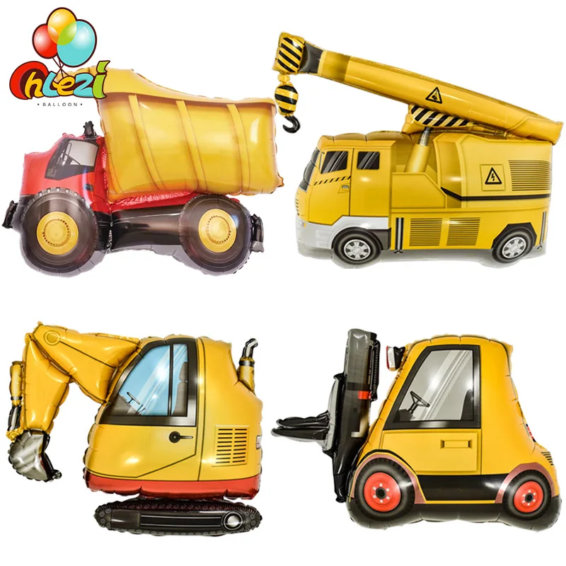 2pcs Excavator Crane Forklift Foil Balloons Engineering Vehicle Truck Ballons Boy Birthday Party Decoration Baby Shower Toys