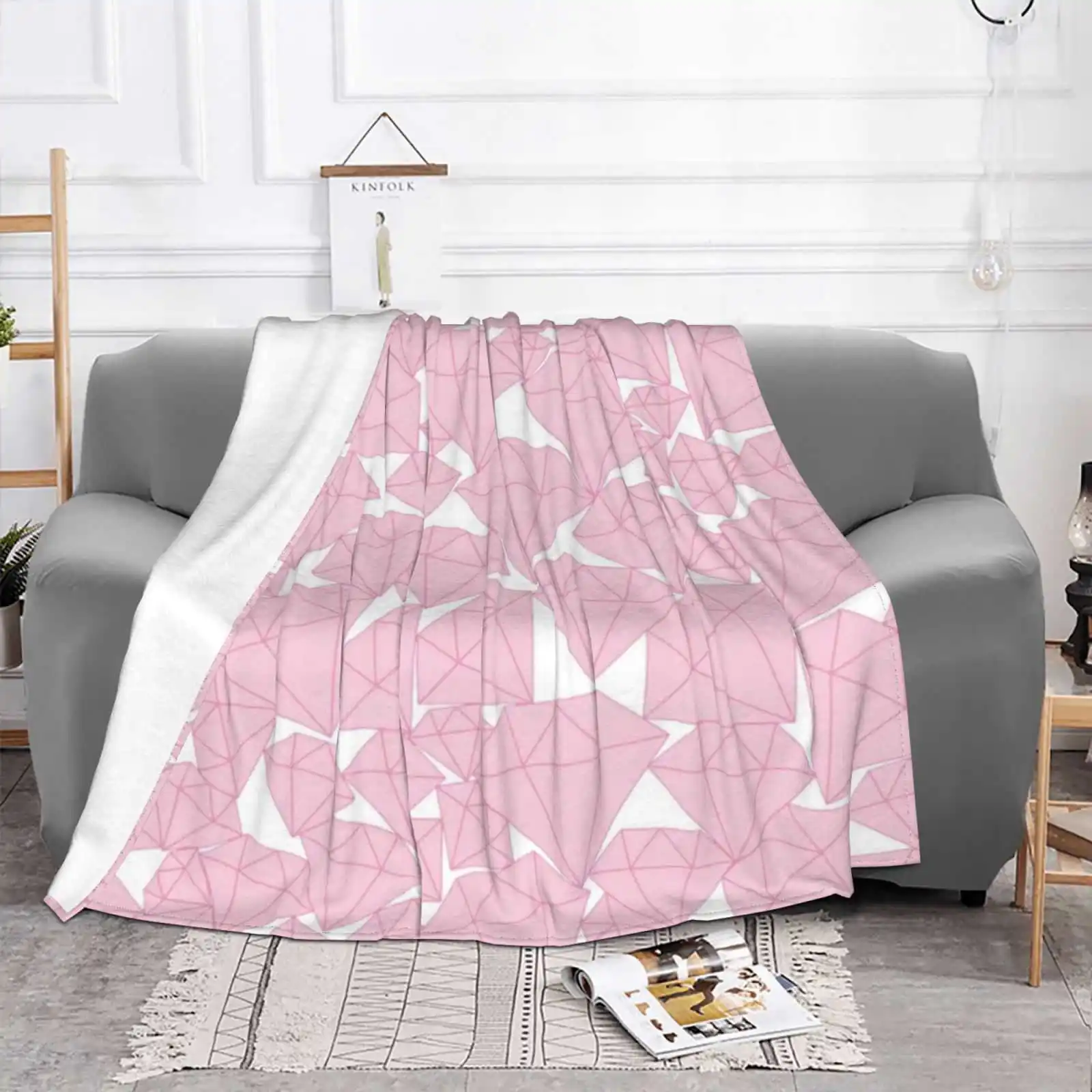 Pink Diamonds New Arrival Fashion Leisure Flannel Blanket Diamond Diamonds Line Rt Paper Texture Abstract Pink White Vector