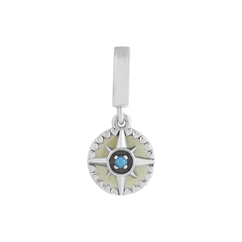 

Compass Rose Dangle Charms for Bracelets Women Silver Enamel & Blue Crystal Pendant DIY Silver 925 Charms for Jewelry Making