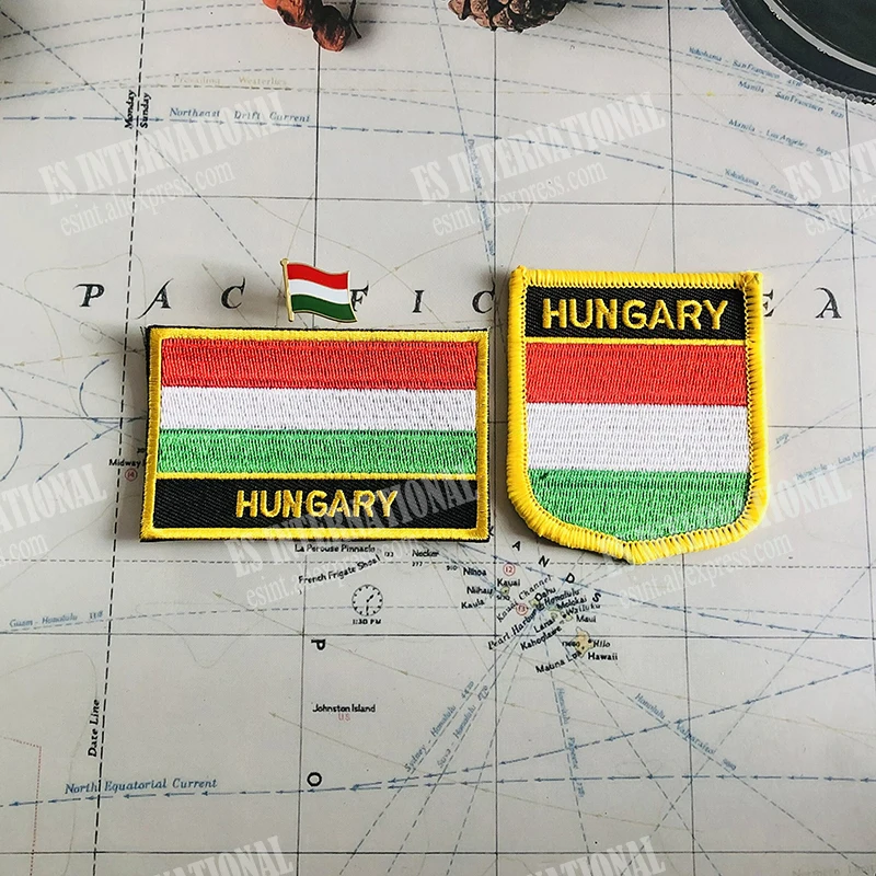 HUNGARY National Flag Embroidery Patches Badge Shield And Square Shape Pin One Set On The Cloth Armband   Backpack  Decoration