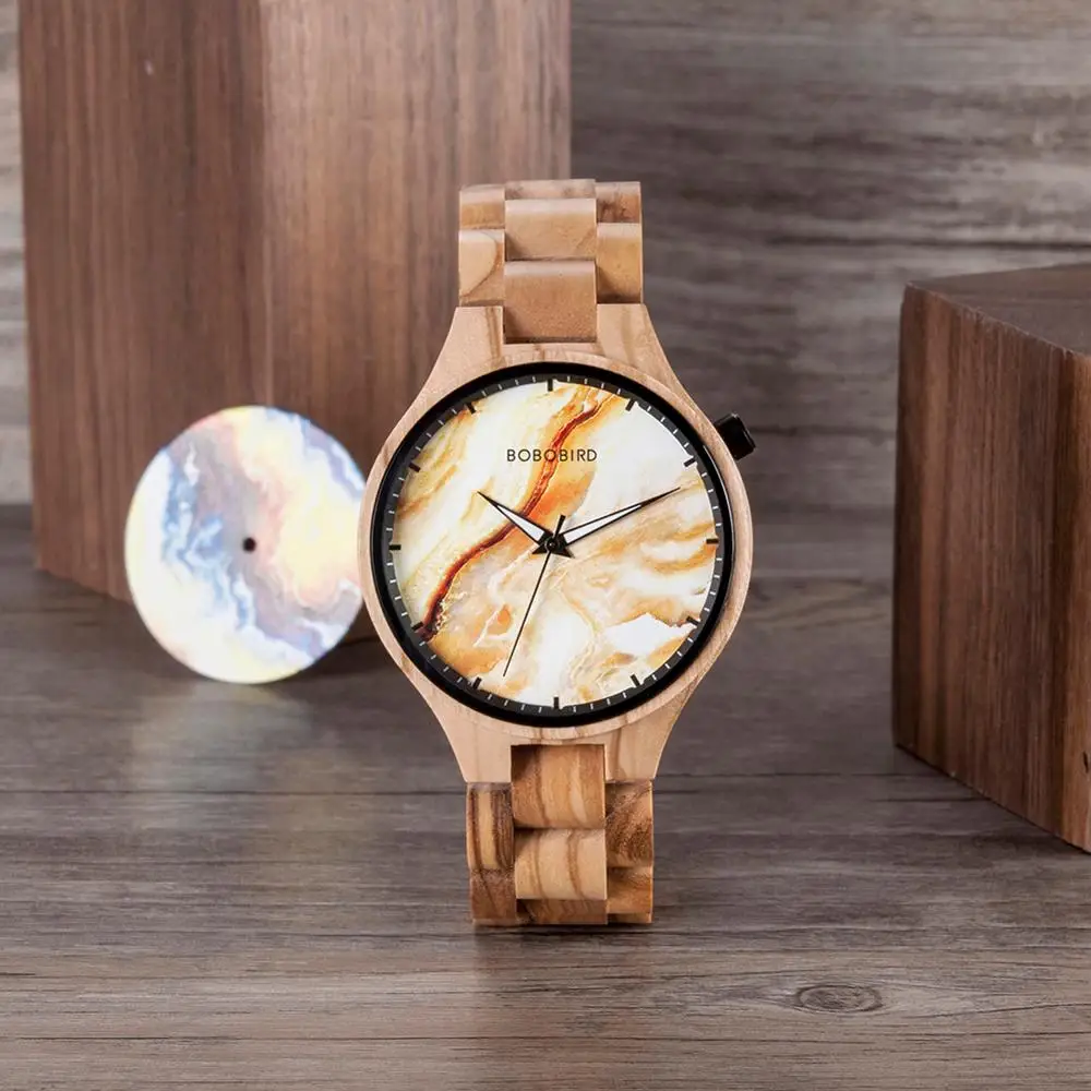 Relogio Masculino BOBO BIRD Personalized Custom Watch Men Luxury Brand Photo Print Marbling Wristwatches Male Clock Dropshipping