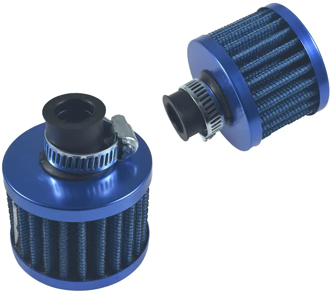 2pcs 12mm Mini Universal Blue Engine Cone Air Intake Filter Cold Cleaning Turbo Vent Breather