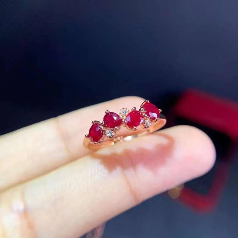 100% Natural Ruby Ring for Daily Wear3mm*4mm Real Ruby Silver Ring 925 Silver Ruby Jewelry Gift for Woman