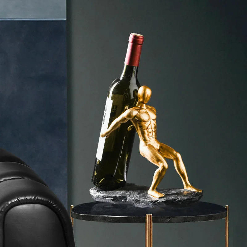 Creative Resin Small Gold Man Wine Rack Sculpture Ornaments Home Living Room Entrance Wine Cabinet Decor Stairs Bookend Crafts