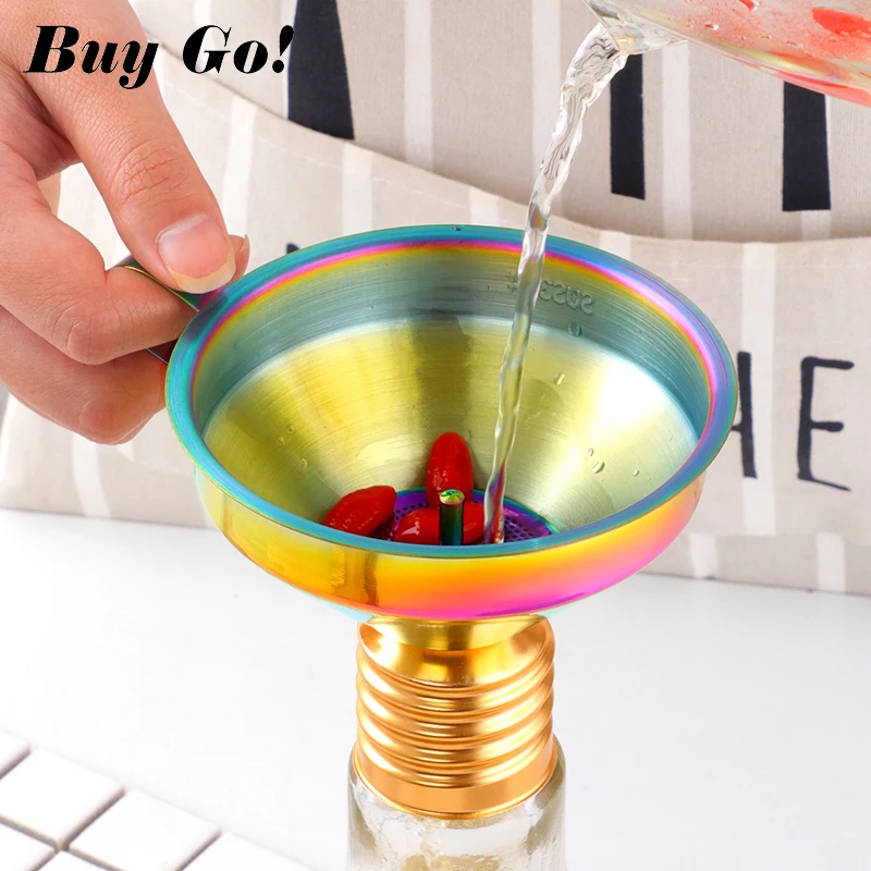 Functional Stainless Steel Gold Funnel Kitchen Oil Liquid Metal Funnel With Detachable Filter/Strainer for Canning Kitchen Tools