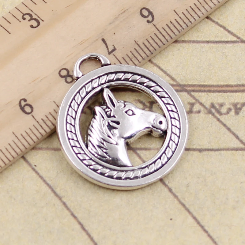 10pcs Charms circle horse head 29x25mm Tibetan Bronze Silver Color Pendants Antique Jewelry Making DIY Handmade Craft