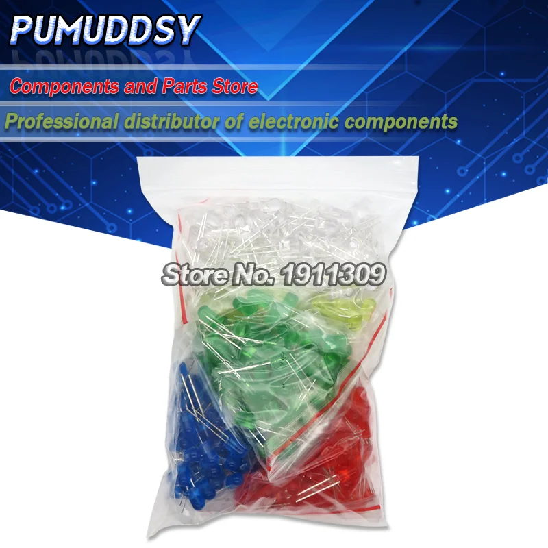 500Pcs/lot 5MM LED Diode Kit Mixed Color Red Green Yellow Blue White  5value*100pcs