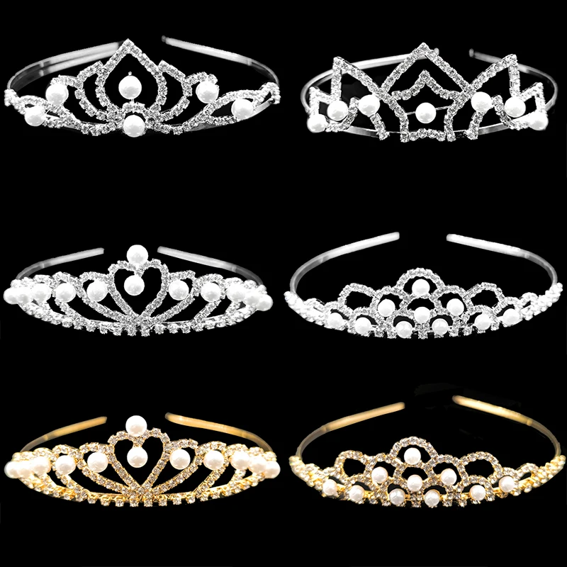 2021 New Diamond Inlaid Plaid Women's Headband Crown Independent Packaging Pearl Hair Clip Heabdand Crown Tiara