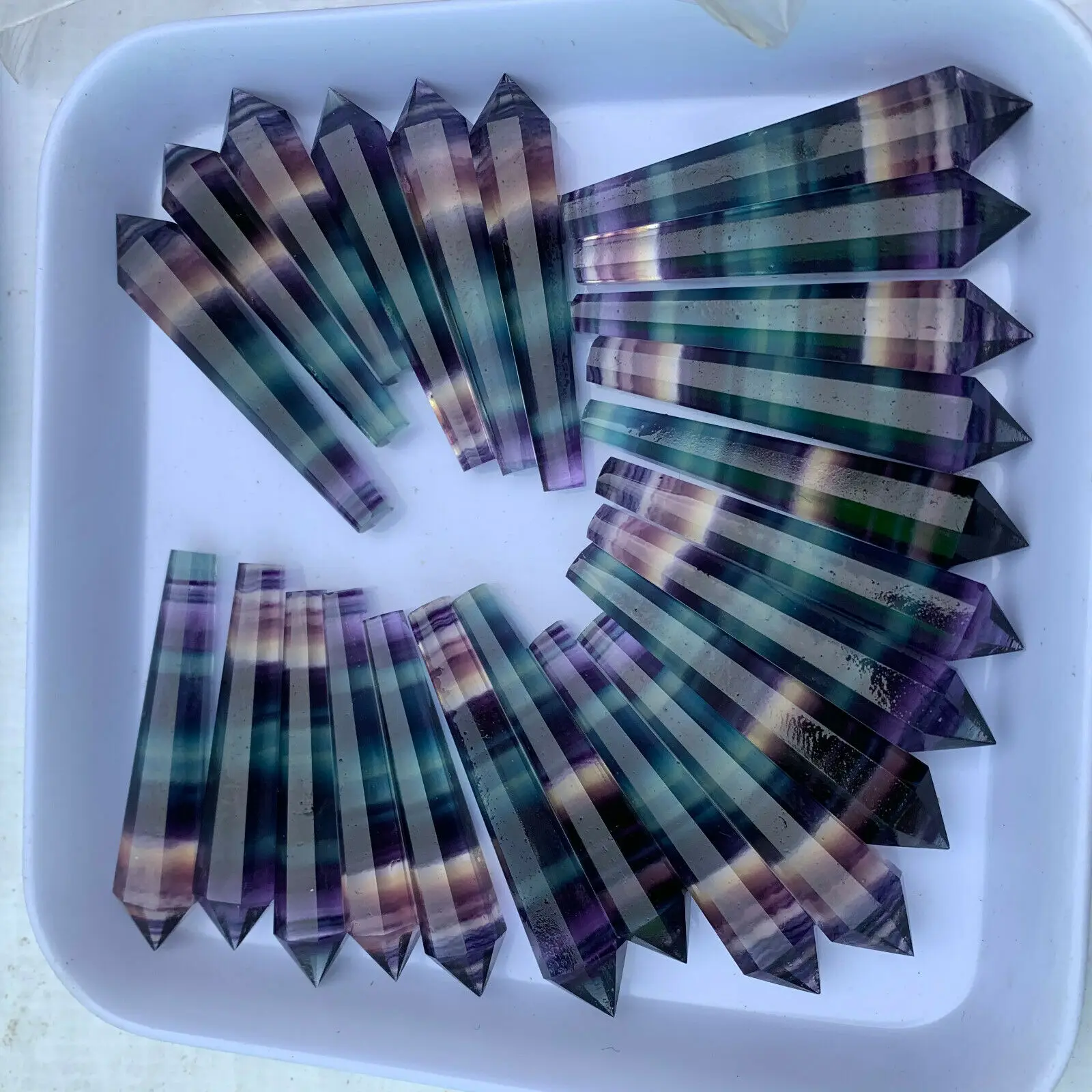 

Random1pcs Natural colorful fluorite quartz obelisk crystal wand point healing