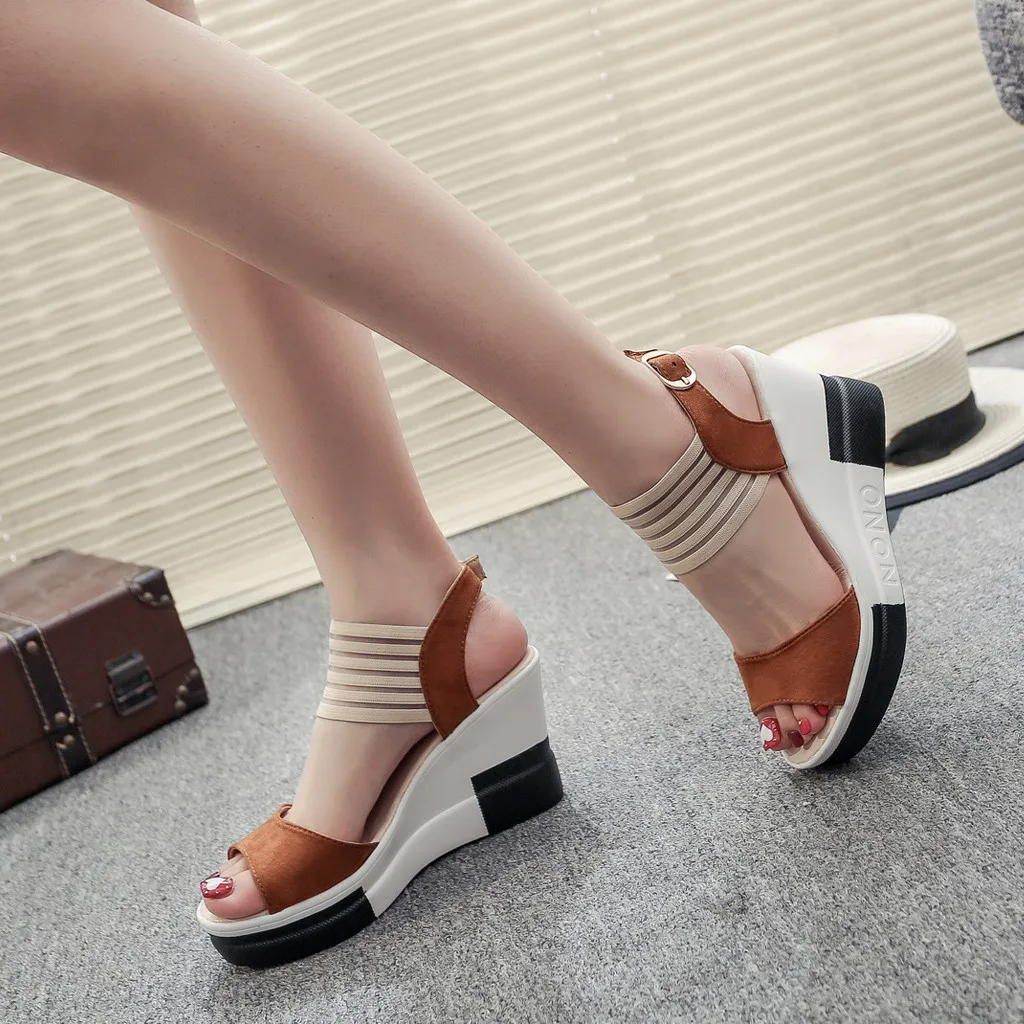 

2021 luxury sandal women new fashion Wedge women Shoes Casual Belt Buckle High Heel Shoes Fish Mouth Sandals