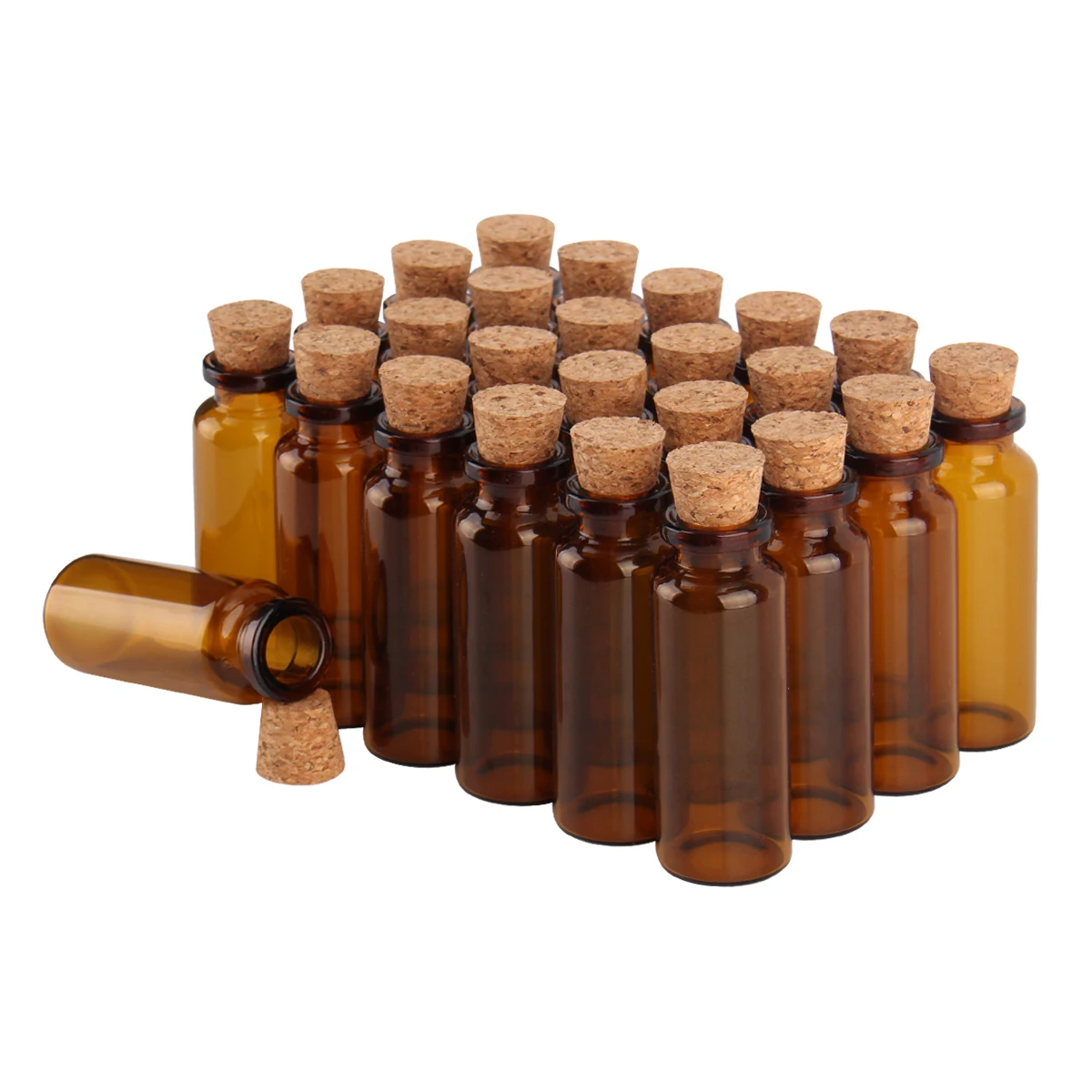 

24pcs 20ml 24*65mm Amber Empty Glass Jars with Cork Stopper Glass Wishing Bottles Potion Vessels for Art DIY Crafts