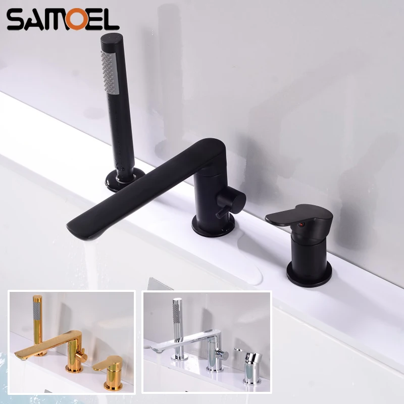 High-end Industrial Style Brass Matte Black Deck-Mounted 3-Hole Bath tub Water Faucet Bathtub Mixer Tap With Spray BF1033