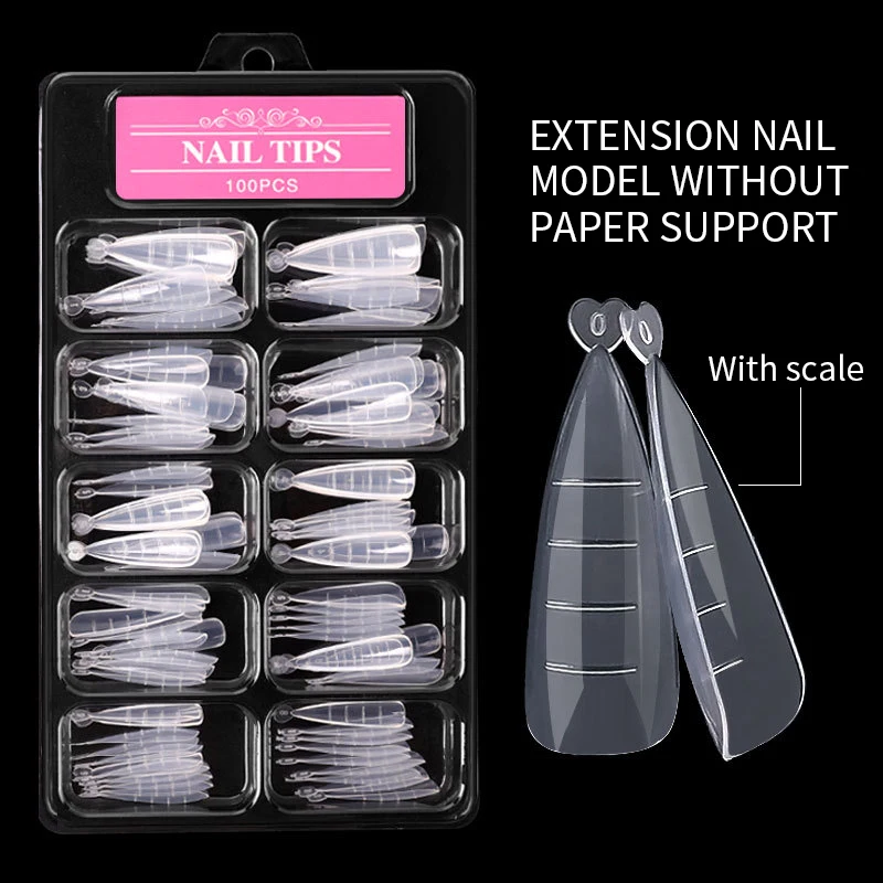 100 Stks/doos Volledige Cover Gebeeldhouwde Nail Tips Nep Nagels Extension Tip Quick Building Mold Valse Tips Voor Manicure Tool set