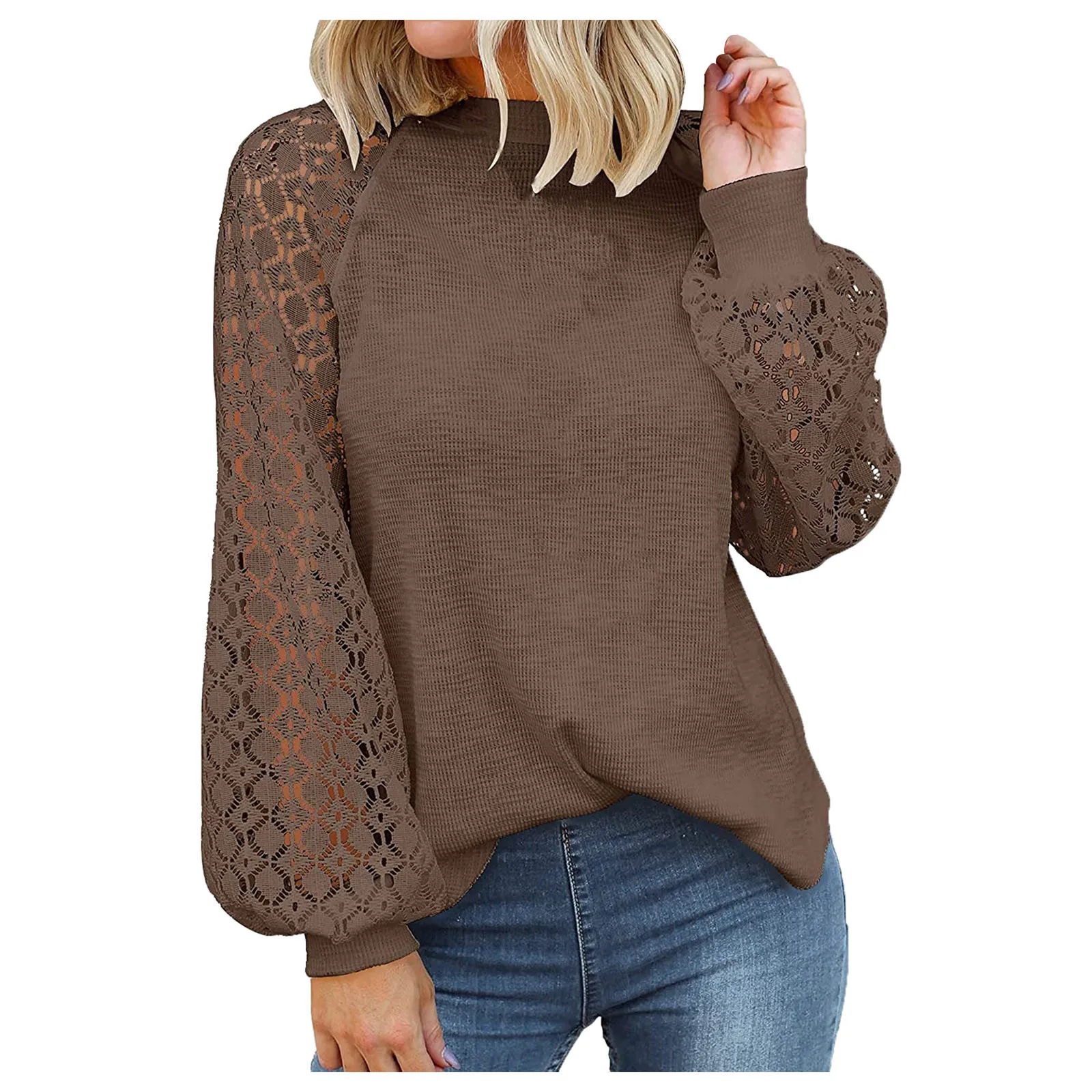 Autumn Winter Womens Tops 2021 New Sweatershirt Female Casual O-neck Long Sleeve Lace Stitching Loose Blouses Ladies Pullover