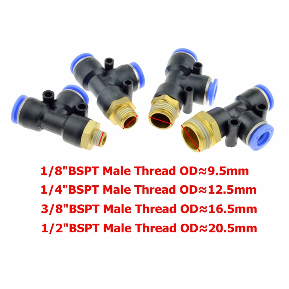 Pneumatic Connector 10mm 8mm 6mm 12mm Hose Tube T Shape Tee Air Fitting 1/4