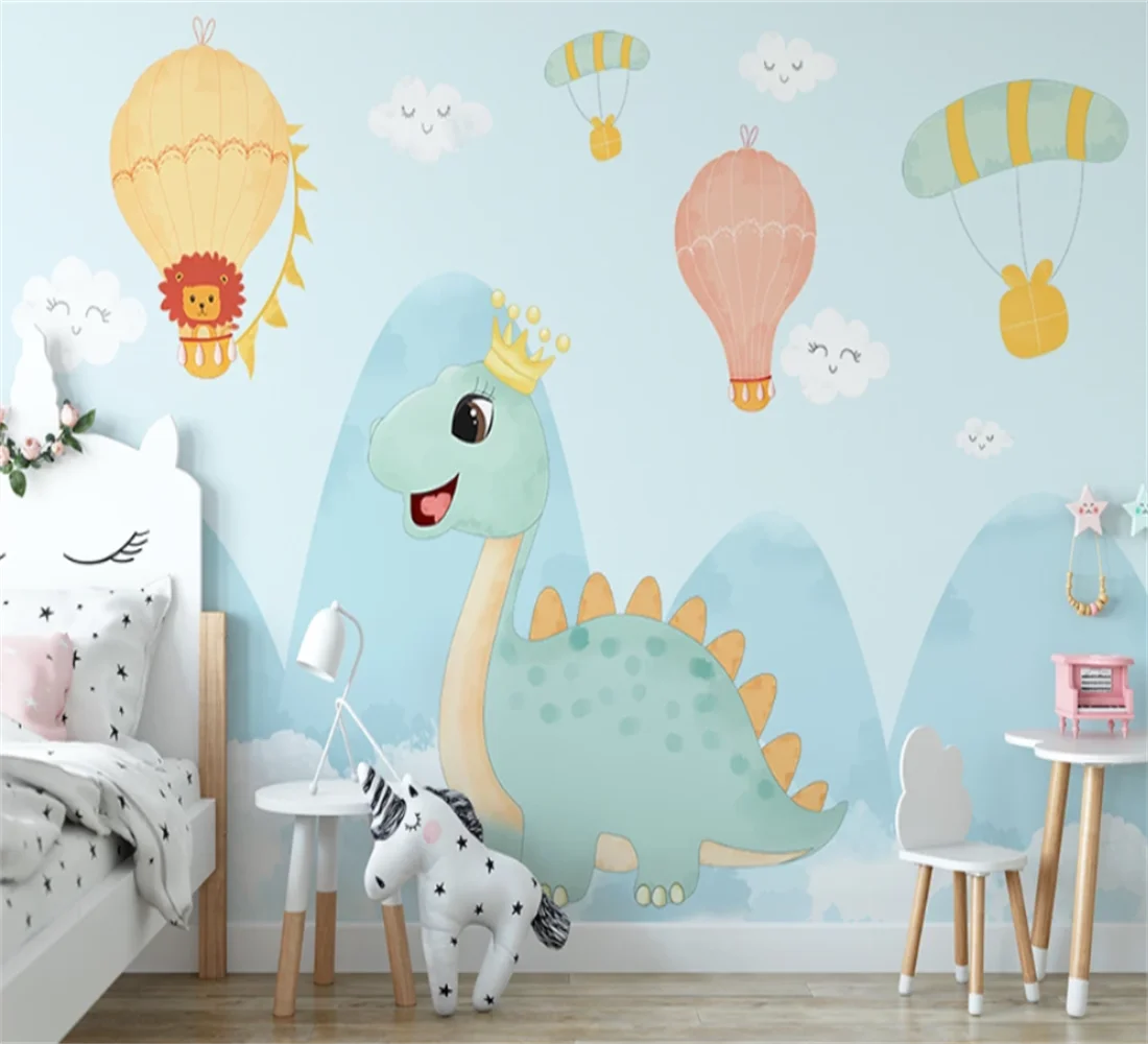 Custom wallpaper modern minimalist hand-painted dinosaur hot air balloon children's room girl bedroom decoration 3d wallpaper