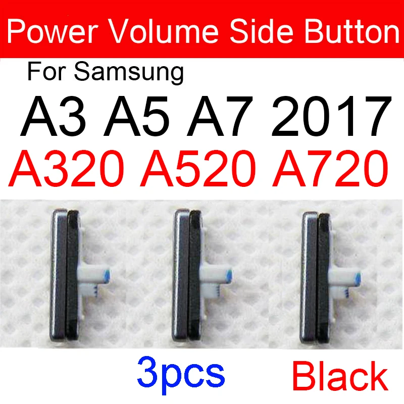 Pièces de rechange pour Samsung Galaxy A3 A5 A7 2017 A320 A520 A720, 3 pièces, boîtier de téléphone, cadre, volume, bouton d\'alimentation, clé