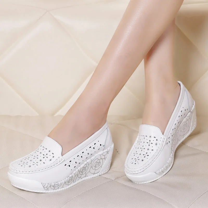 Female Swing shoes casual loafers platform women\'s fashion pumps shoes patchwork wedges heel shoes Spring Autumn boat shoes