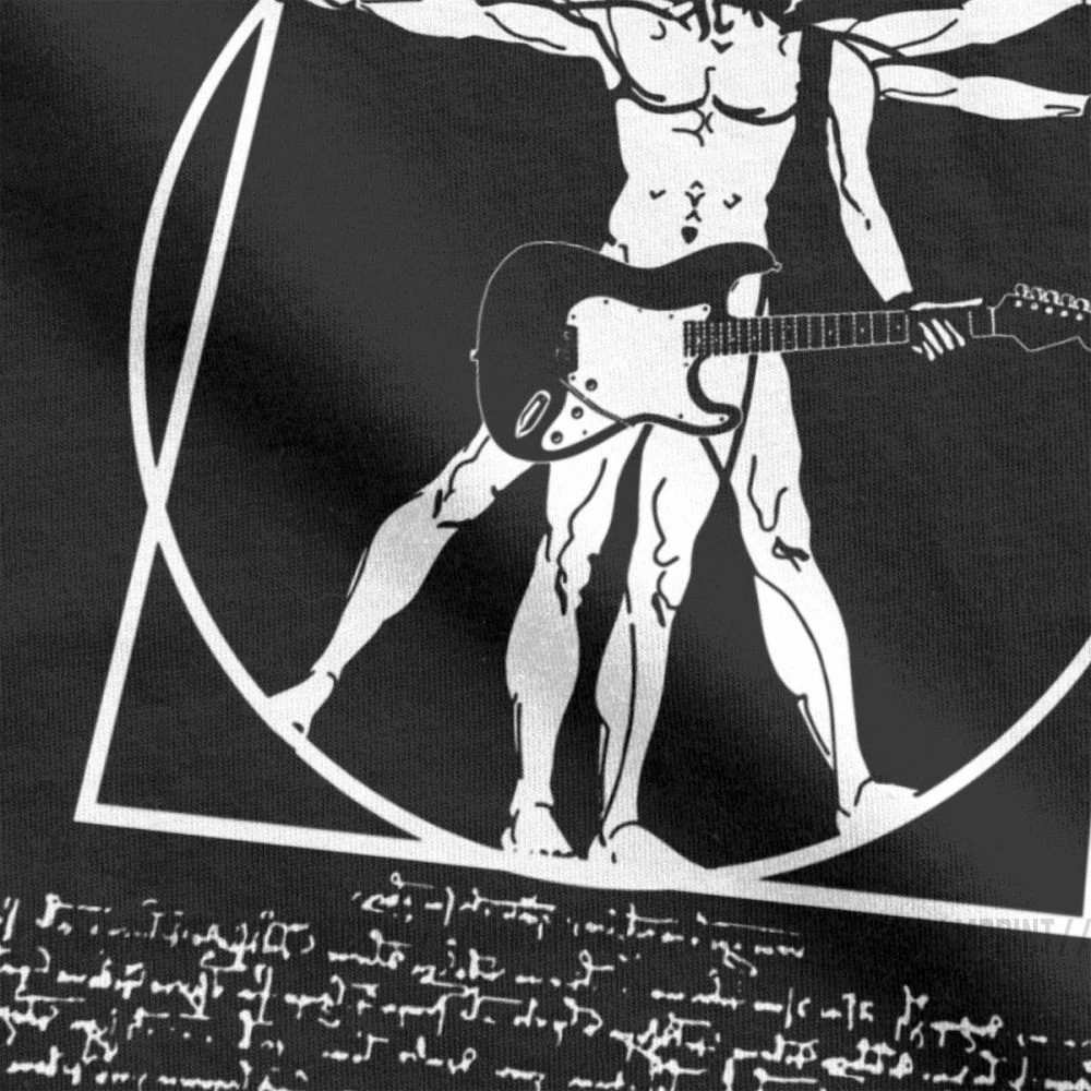 Vitruvian Man Playing The Guitar Men\'s T Shirt Da Vinci Guitarist Leonardo Funny Tee Shirt Cotton T-Shirt Gift Idea Clothes