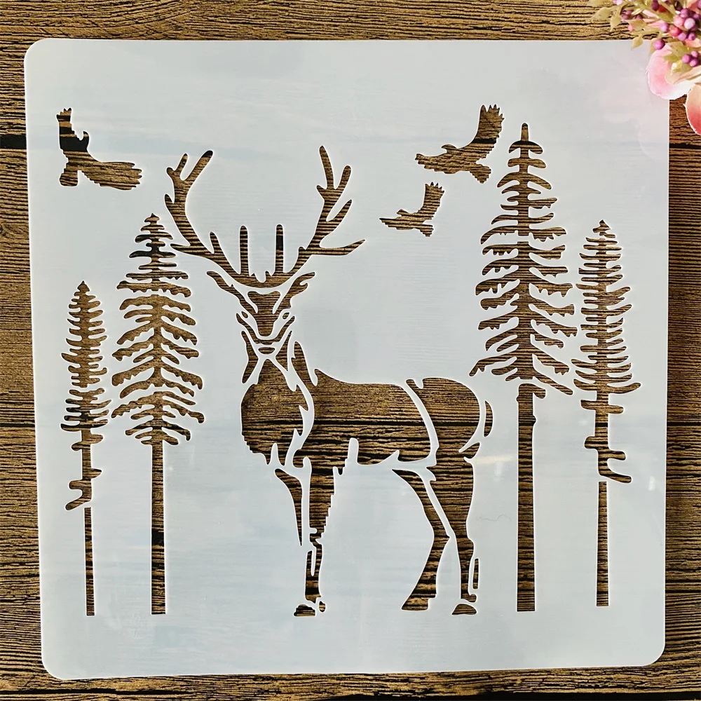 20*20cm Deer Reindeer Tree DIY Layering Stencils Wall Painting Scrapbook Coloring Embossing Album Decorative Template