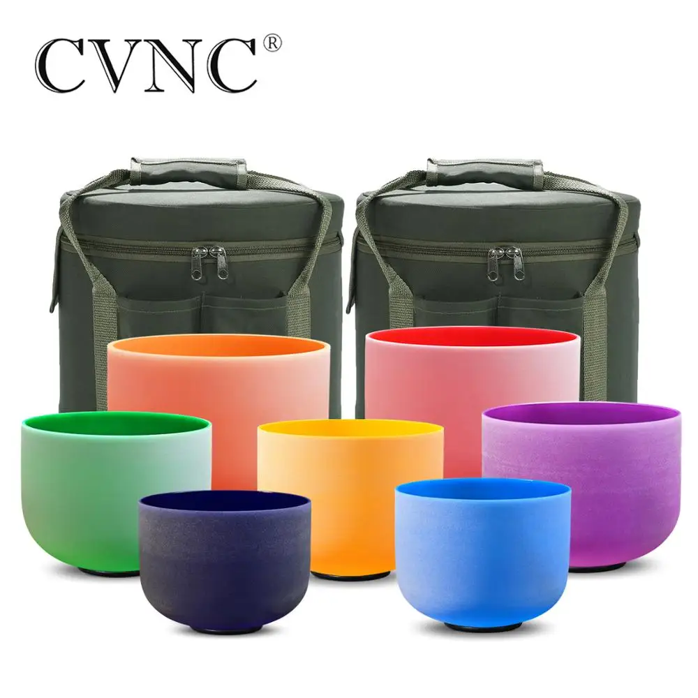 CVNC 6-12 "440/432 هرتز الملونة شقرا متجمد الكوارتز الكريستال أوعية الغناء مجموعة من 7 قطعة لشفاء الصوت مع أكياس مجانية