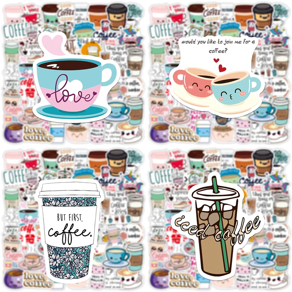 50pcs Coffee Cute Stickers For Notebooks Stationery Scrapbooking Material Personalized Stickers Aesthetic Kscraft Adesivos