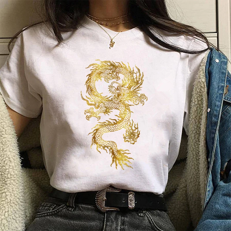 Women\'s T-shirt Hip Hop Streetwear Tops Women Ulzzang Harajuku Kawaii Chinese Dragon Print T Shirt Summer Graphic Tees,Drop Ship