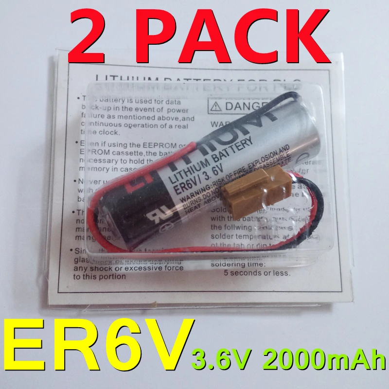 

2Pcs/Lot 100% Original New ER6V ER6VC119A 3.6V 2000mAh PLC Battery With Brown Plug