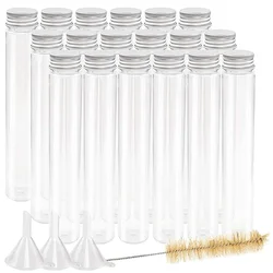 20pcs 115ml Clear Flat Plastic Test Tubes with Screw Caps, 30 x 180mm, with 3 Funnels, 1 Brush, Large Halloween Science Party,