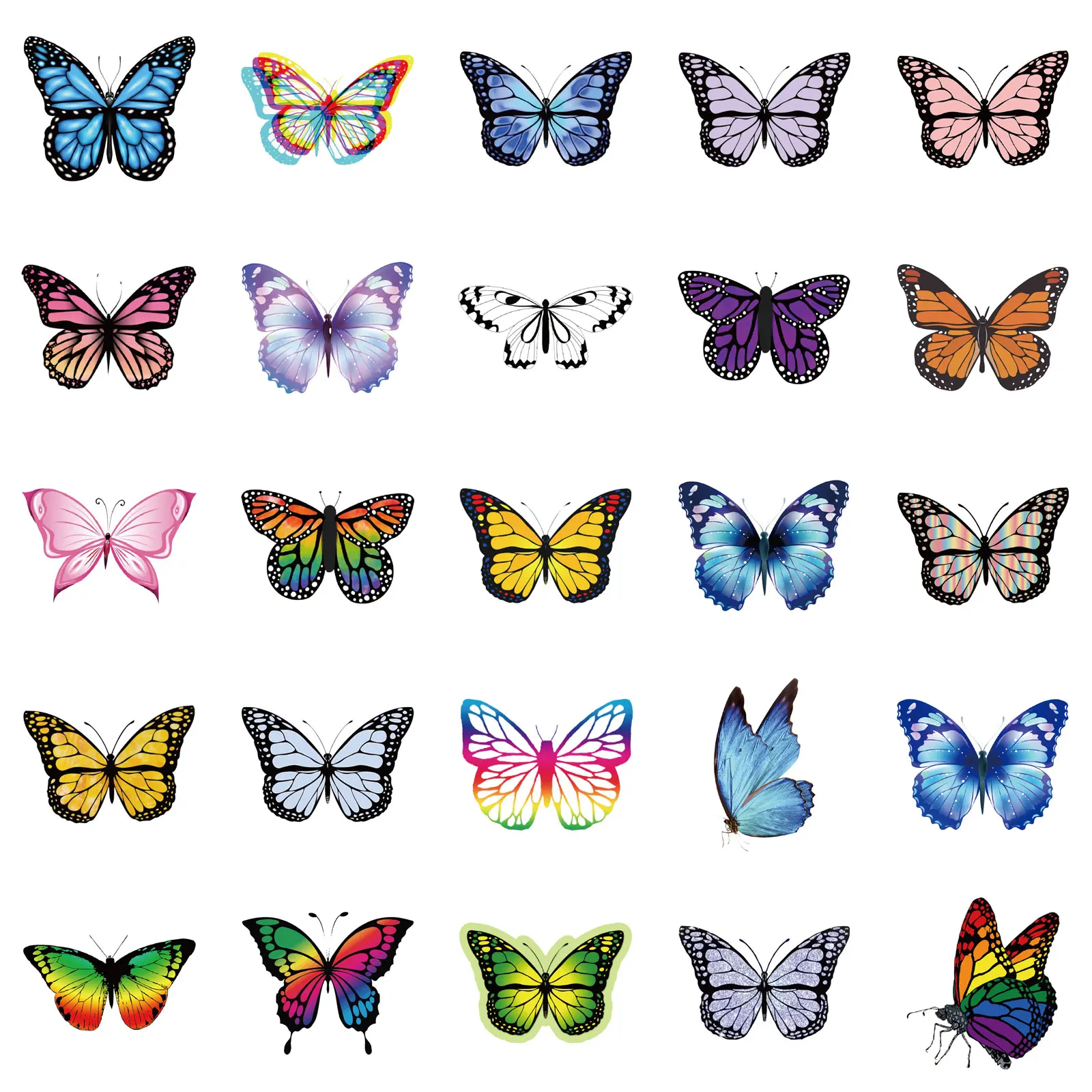 50PCS Butterfly Stickers for Laptop Skateboard Guitar Stationery Stickers DIY Fridge Car Bottle Decals Kids Toys