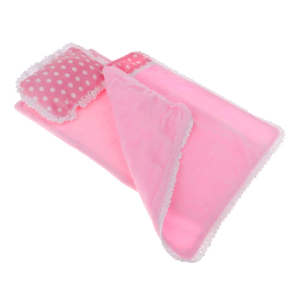 3pcs Pink Lace Design Doll Bedding Set for 25cm Mellchan Doll Bed Supplies Accessories