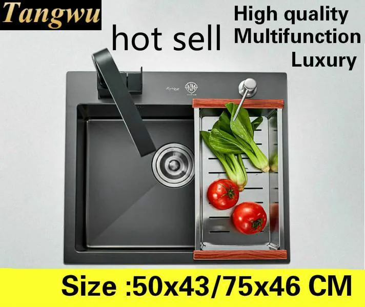 

Free shipping Home standard kitchen manual sink single trough wash vegetables 304 stainless steel high quality 50x43/75x46 CM