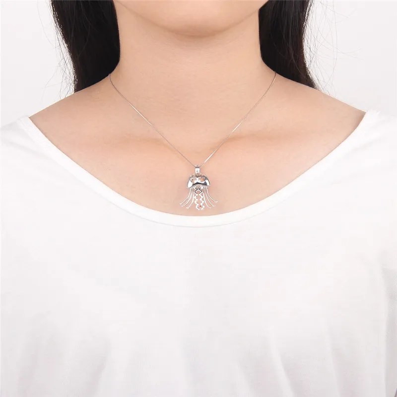 CLUCI Silver 925 Pearl Cage Pendant Cute Jellyfish  Pendant for Women Jewelry 925 Sterling Silver Pendant Pearl Locket SC151SB