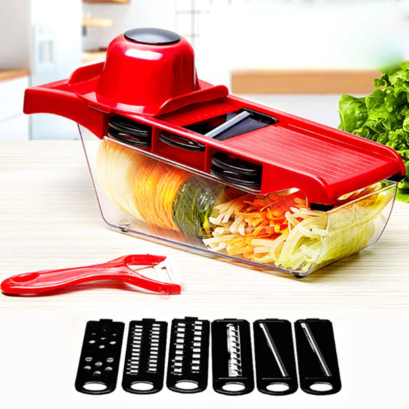 

6 in 1 Multifunctional Vegetable Cutter Mandoline Slicer Chopper Potato Peeler Carrot Cheese Grater Shredder Kitchen Accessories