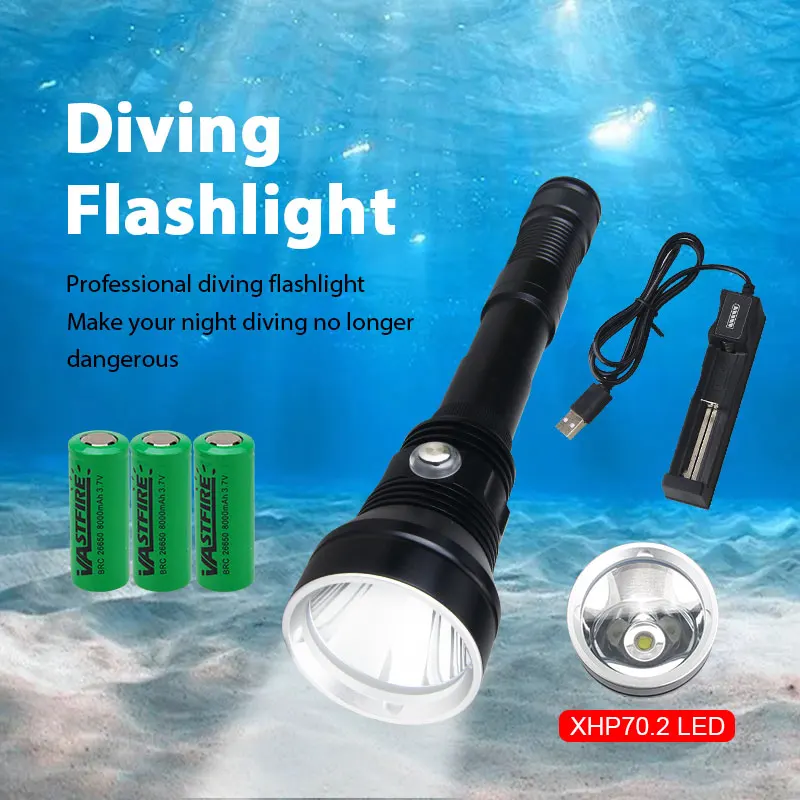 

DP70 5 Modes 8000 lumens Submersible XHP70.2 LED Diving Flashlight High-power Lighting Battery Display Underwater Torch Lantern