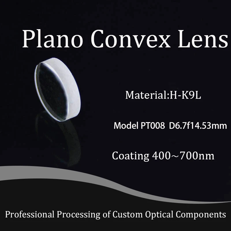 Diameter 6.7mm, Focal Length 14.5mm, Optical Glass Plano-convex Lens Material H-K9L Coating 400~700nm Collect and Converge Light