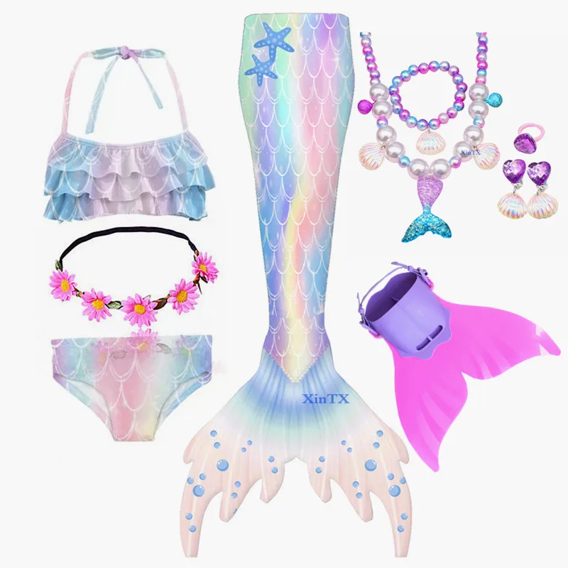 

Fantasy Children Girls Mermaid Tails Swimming Party Halloween Cosplay Costumes Little Mermaid Kids Swimmable Bikini Set