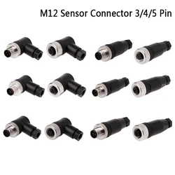 M12 Sensor Connector Waterproof Male&female Plug Screw Threaded Coupling 3/4/5 Pin