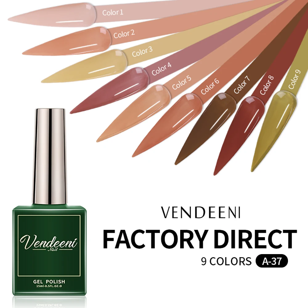 

Vendeeni 15ml Gel Polish Varnish Pure Brown Series 9 Colors New UV Gel Semi Permanent Nail Polish for Nails Art Manicure