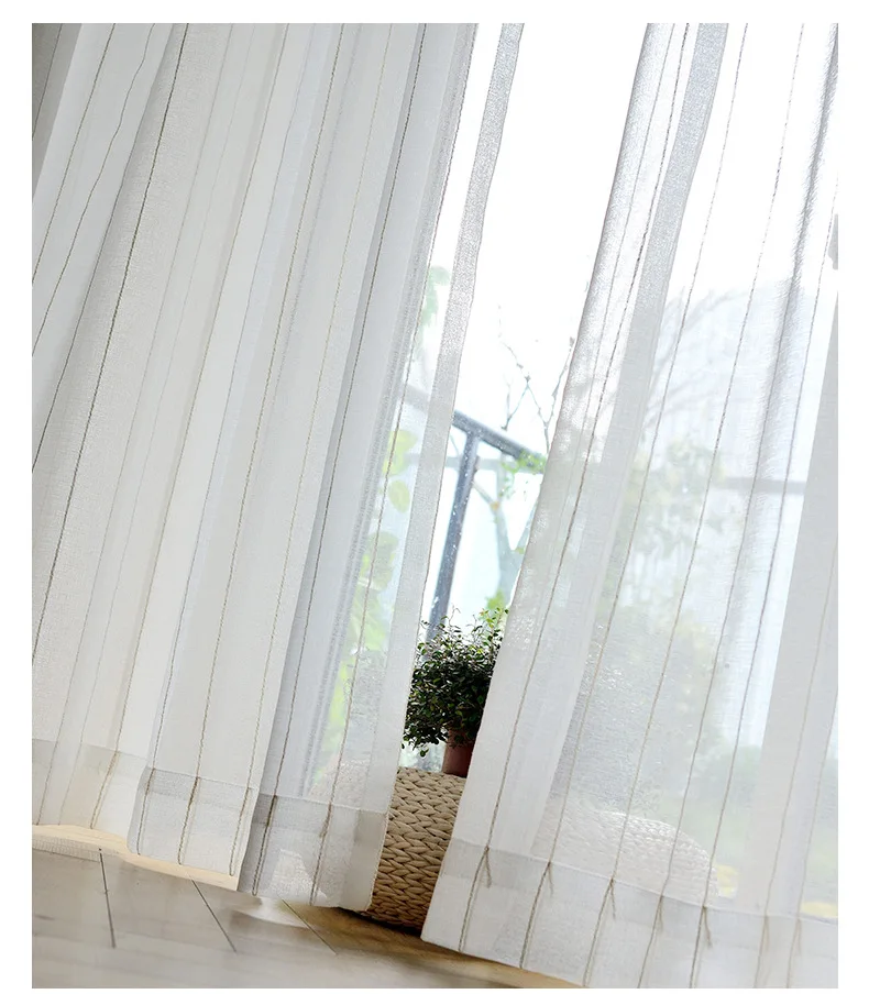 

New Window curtain white striped custom window screen cotton and linen gauze curtain hotel living room balcony bedroom curtain