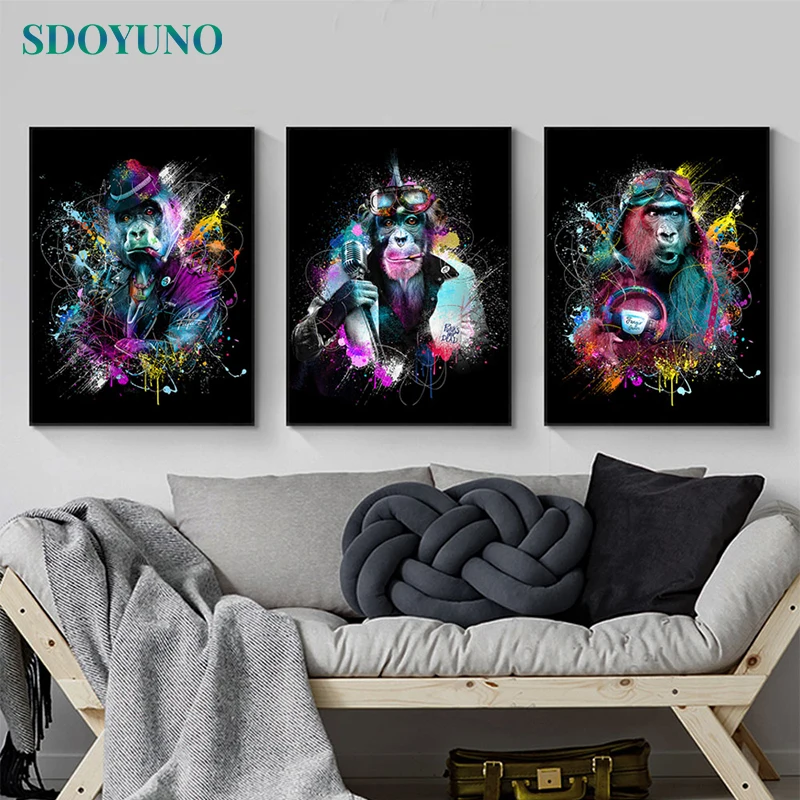 SDOYUNO 40x50cm Frameless Painting By Numbers Colourful Animals On Canvas Dogs DIY Pictures By Numbers Monkey Home Decor