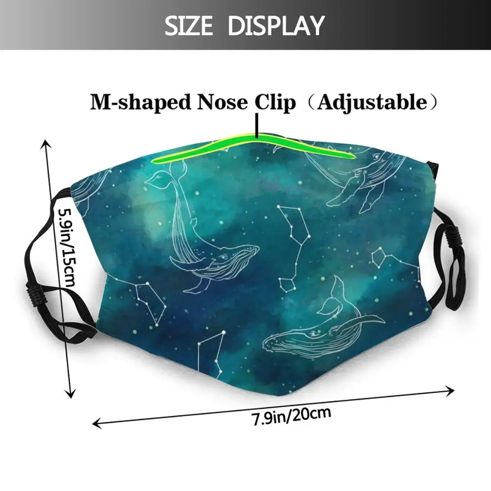 Whale Stars Funny Print Reusable Pm2.5 Filter Face Mask Whale Star Stars Night Cosmic Galaxy Asterism Swim Sail Ride Pull Fish