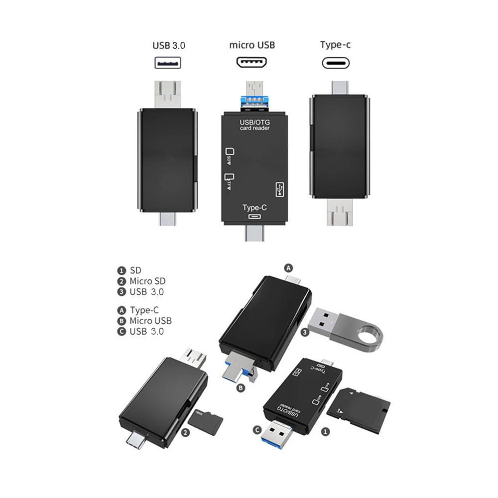 Multifunktions 6 in1 Kartenleser Micro USB 2,0 Typ C zu SD Micro SD TF Adapter Smart Memory OTG Kartenleser für Laptop PC