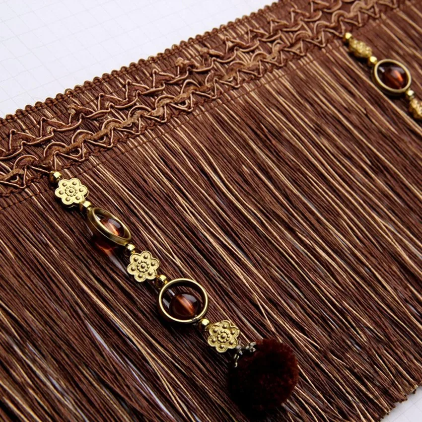 12M/lot 16cm Wide Bead Curtain Trims Long Tassel Fringe DIY Sewing Stage Sofa Cushion Decorative Lace Ribbon Curtain Accessories