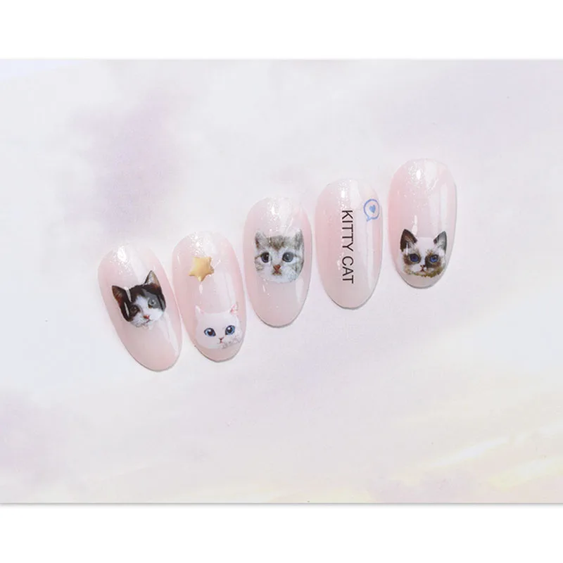 Lovely Small Animals Design 3D Nail Stickers Cartoon Rabbit Cat DIY Decals Wraps Decorations For Nail Art Tips