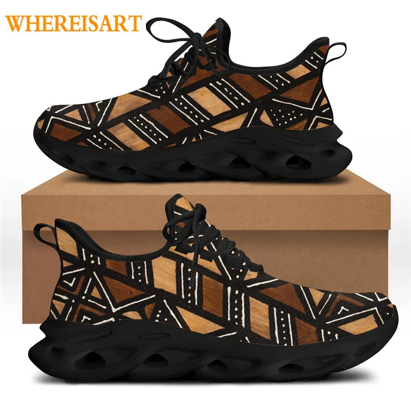 

WHEREISART African Ethnic Tribal Pattern Sneaker for Male 2021 New Men's Fashion Flex Control Running Shoes Lace-up Footwear